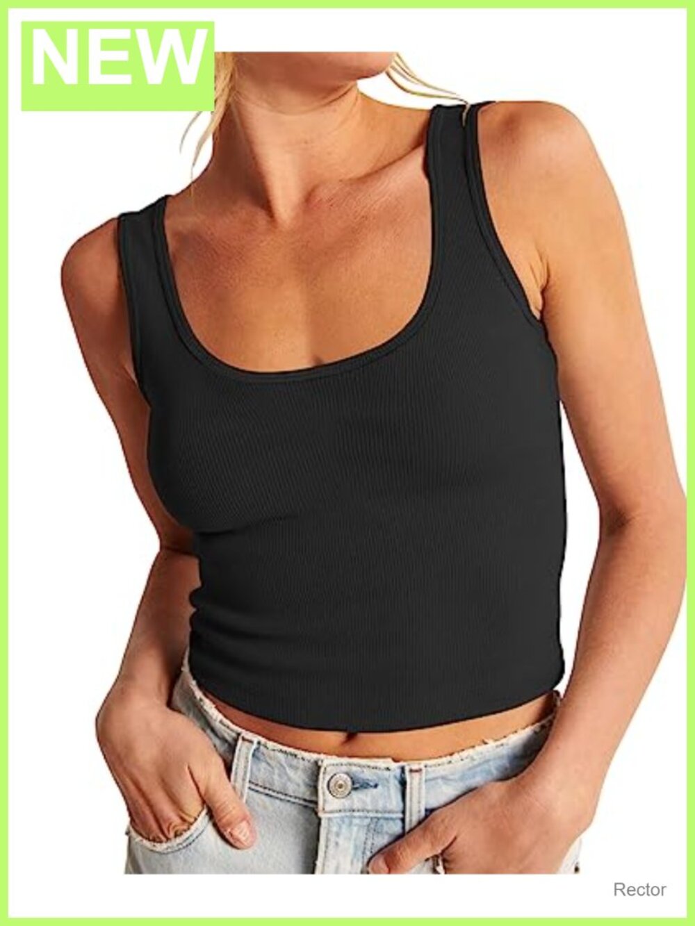 Scoop Neck Sleeveless Knit Ribbed Fitted Crop Tank Top